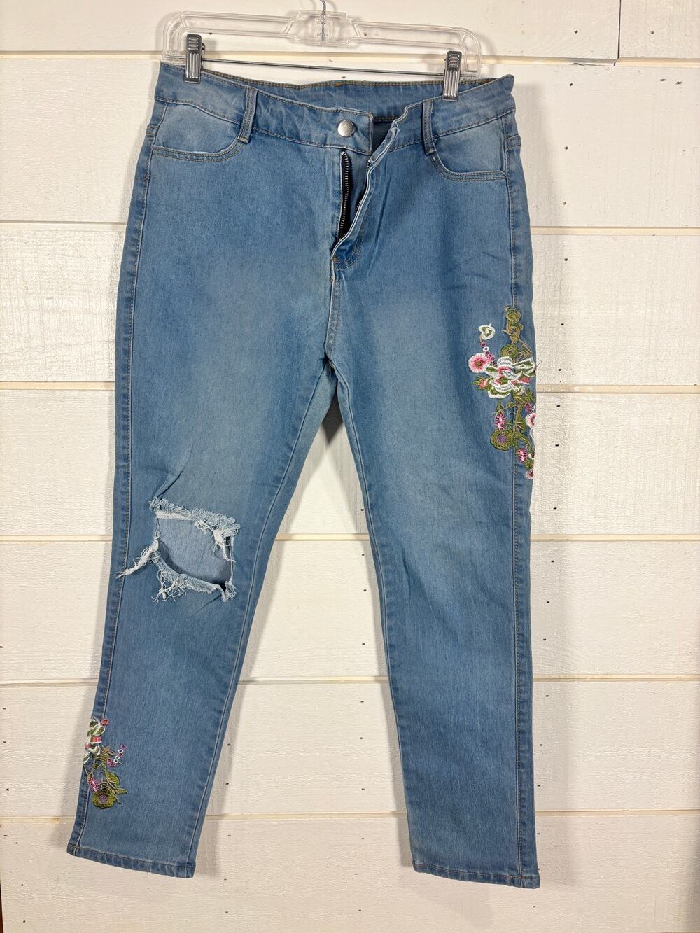 CUPRO BRONAMINA floral embroidered distressed demin jeans Women's 2XL